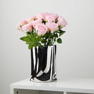Vase moderne en céramique, vase minimaliste aspect sac en papier, décoration d'intérieur, idées de décoration pour la maison, cadeau, blanc