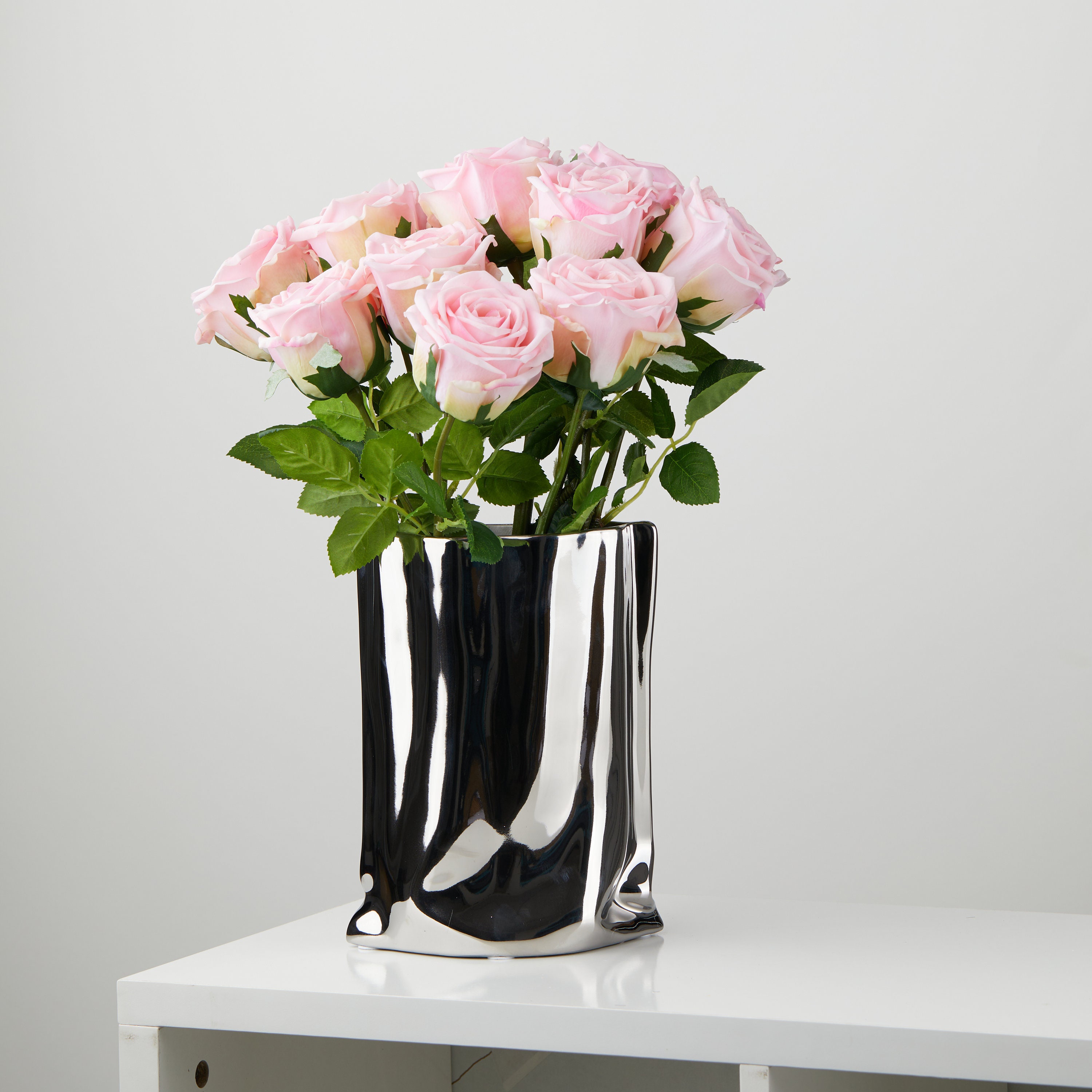 Vase Design En Grès – Forme Sac Papier – 14,5x6,5x20 Cm – Déco Moderne Navaris