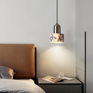Modern Marble Pendant Light, Adjustable Hanging Lamp, Luxury Translucent Lighting Fixture, Bedroom Decor, Minimalist Fixture,Home Decor