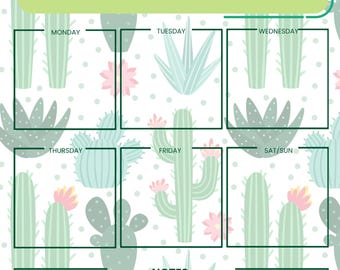 Cactus Weekly Planner | Boho Desert Floral Undated (Digital Download)