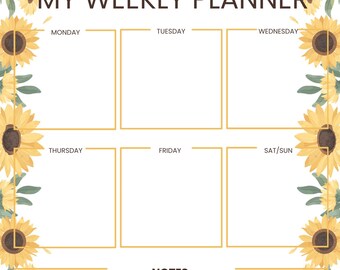 Sunflower Weekly Planner Printable | Floral Undated Organizer (Digital Download)