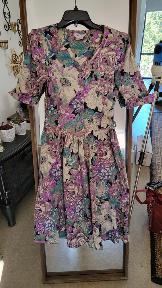 Vintage 80s Purple Floral Dress