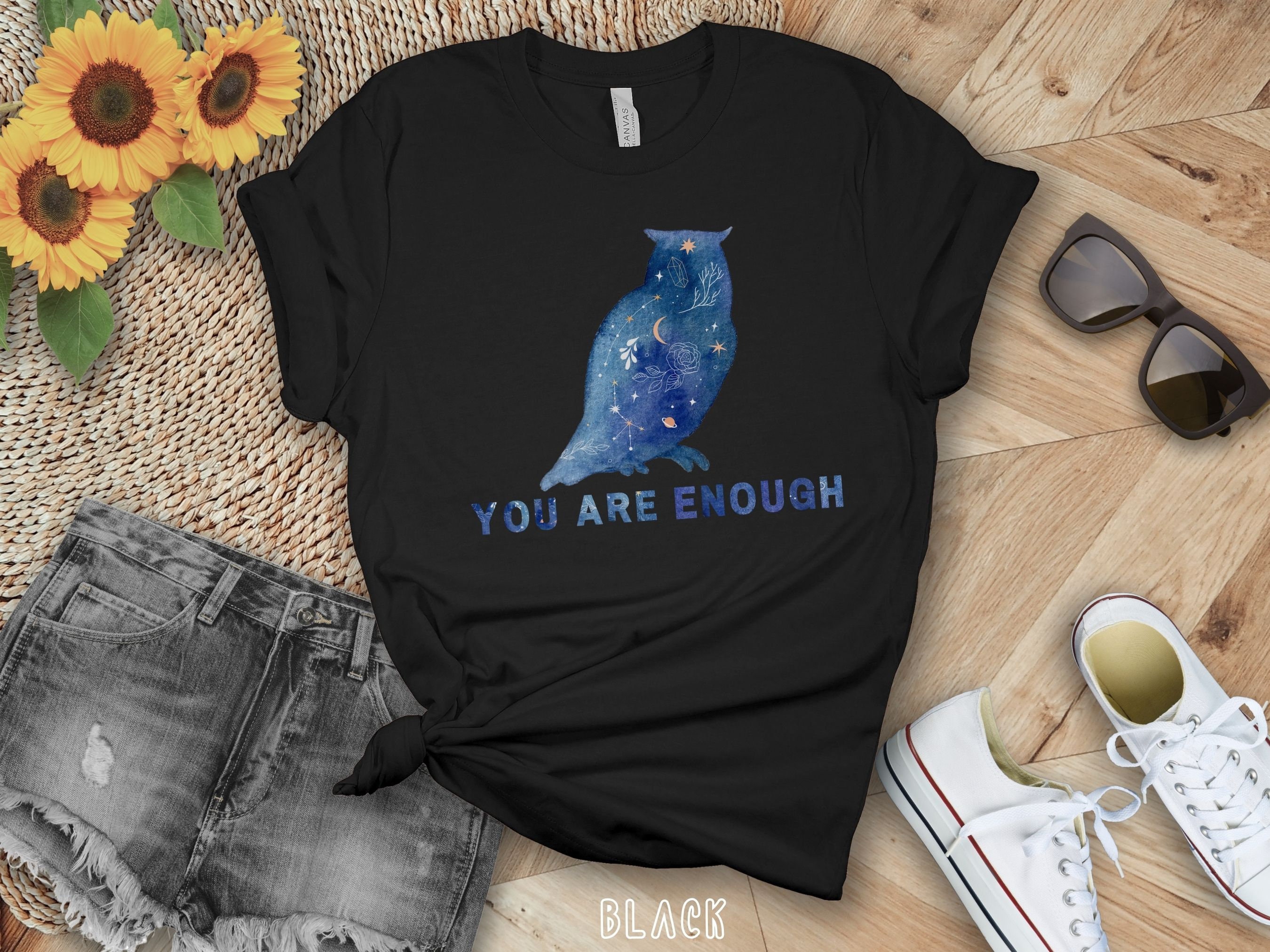 Celestial Owl Shirt You Are Enough Shirt Inspirational Tee Galaxy Shirt Boho Gift Witchy Girl Gift P