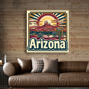 Arizona Wüste mit Kaktus auf Sonnenuntergang Vintage Plakat, Sonoran Wüste Wand Kunst gerahmt, Arizona Landschaft Malerei, breite Leinwand Wüste