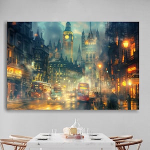 London city view canvas, Abstract wall art night city view, Modern painting city, Abstract City Home and Office Wall decor, Large Poster