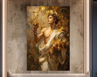 Greek God Dionysus Wall Art – Bacchus Mythology Canvas, Classical Renaissance Style Painting for Home Decor