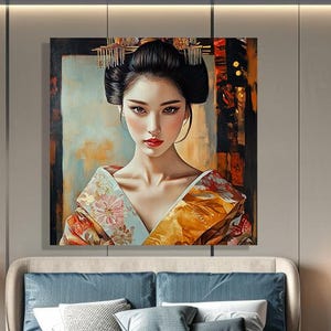Japanese Geisha Canvas Art | Elegant Asian Wall Decor | Modern Oriental Portrait