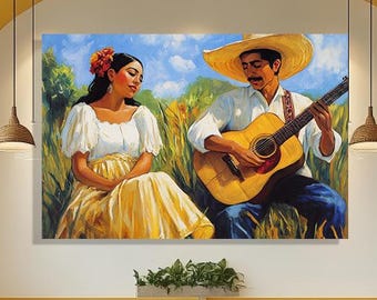 Mexican Wall Art, Romantic Wall Decor Couple With Guitar Colorful