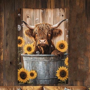 Highland Kuh Sonnenblume Leinwand Wandkunst