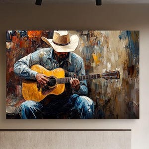 Rustic Cowboy Guitar Wall Art – Western Country Music Canvas Print