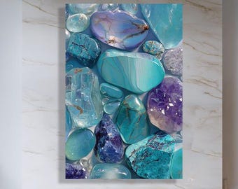 Blue Agate & Amethyst Canvas Print: Gemstone Crystal Wall Art | Unique Boho Chic Decor