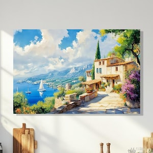 Mediterranean Coastal Canvas | Seaside Wall Art | Summer Cottage Decor