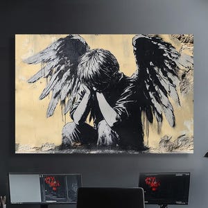 Fallen Angel Canvas – Banksy Style Street Art Wall Decor