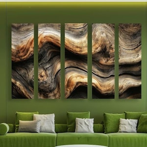 Texture de bois ondulée marron, art mural.  panneau en bois, impression sur toile. Arbre coupé, sculpture sur bois fissuré, peinture à l&#39;huile. Motifs du grain du bois