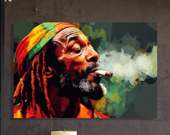 Bold Reggae Wall Art – Rasta Man Smoking Canvas Print, Colorful