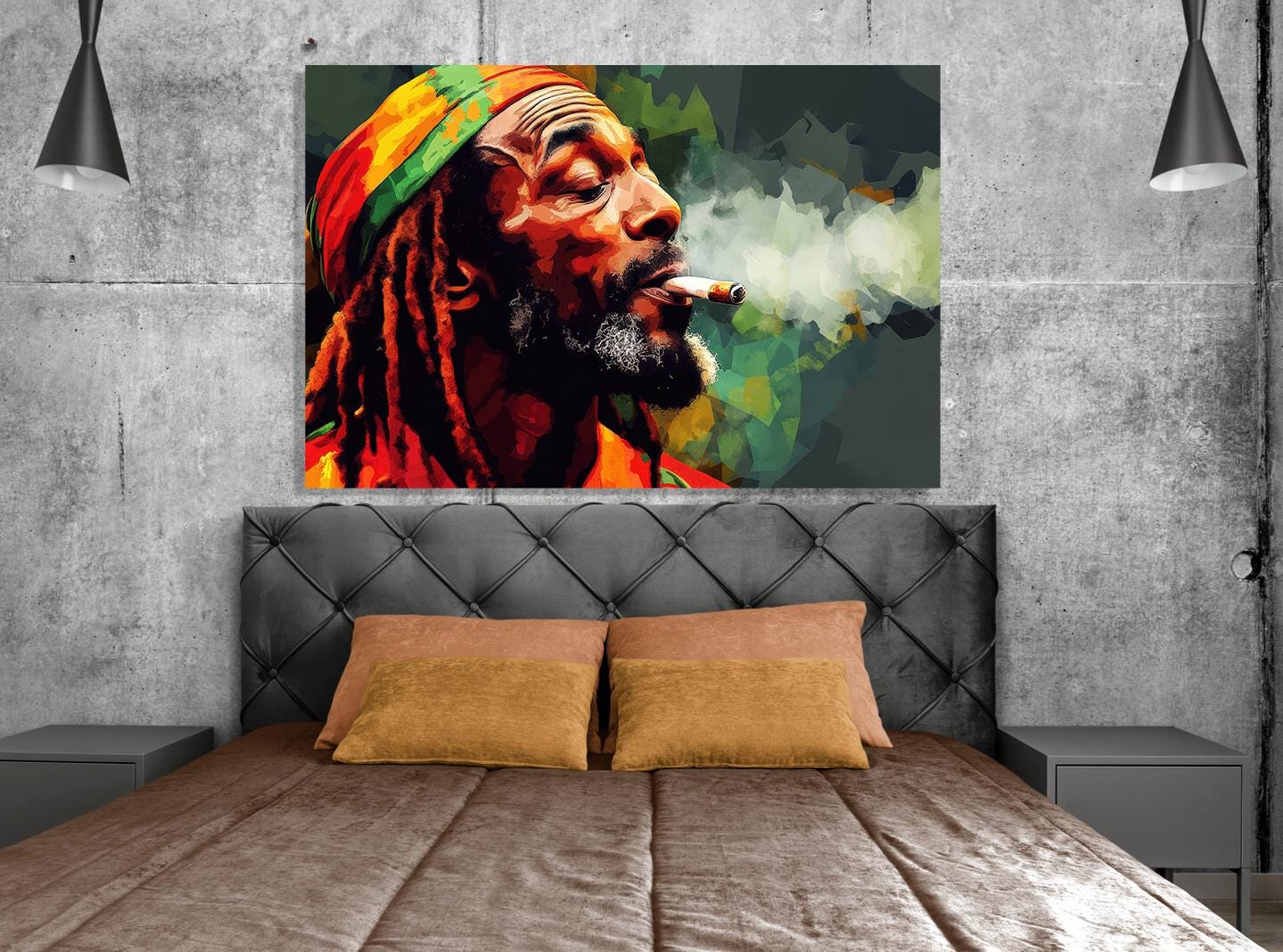 Bold Reggae Wall Art – Rasta Man Smoking Canvas Print, Colorful