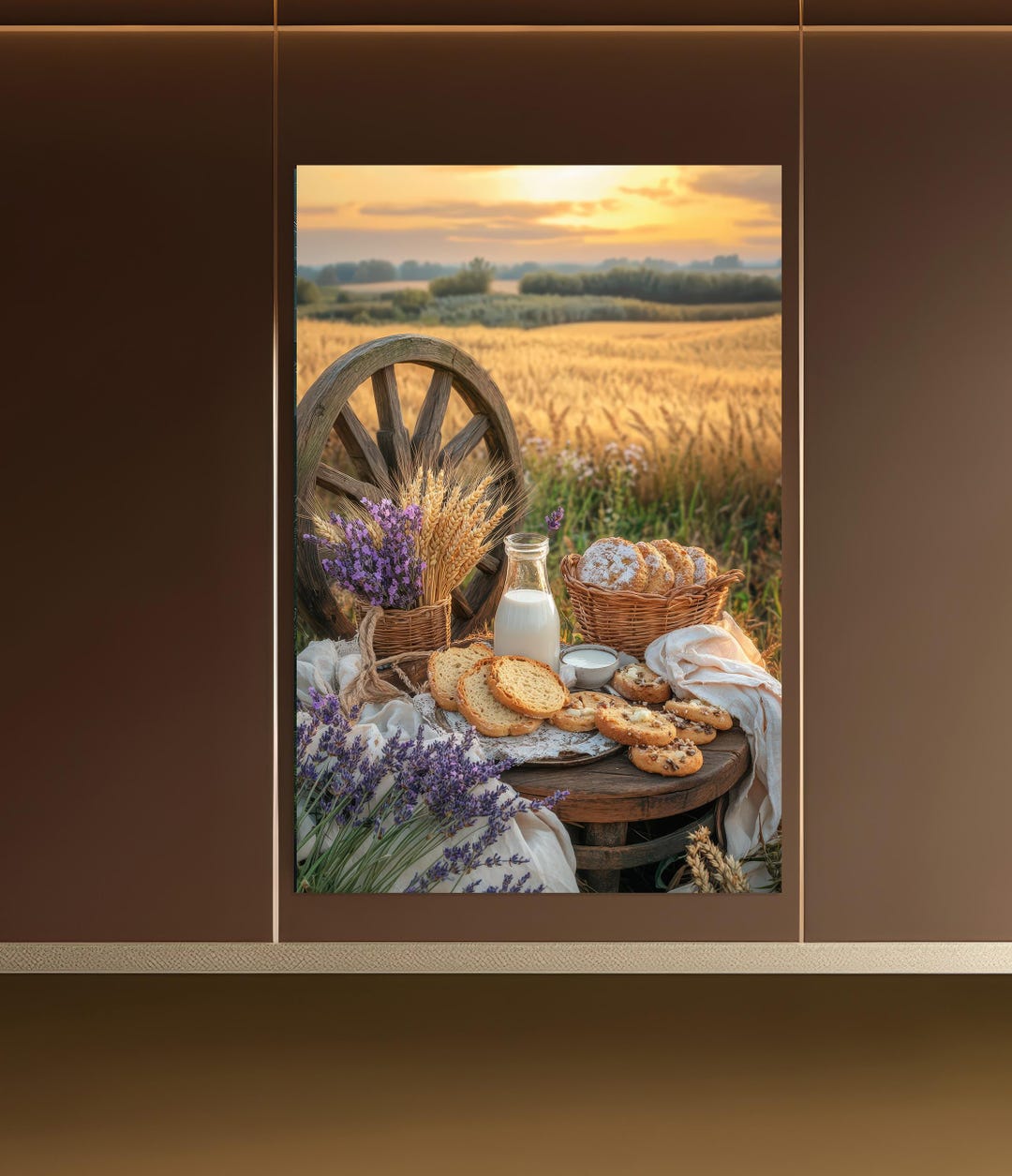 Rural Still Life With Bread Milk, Canvas Print. Ears of Wheat, Field of ...