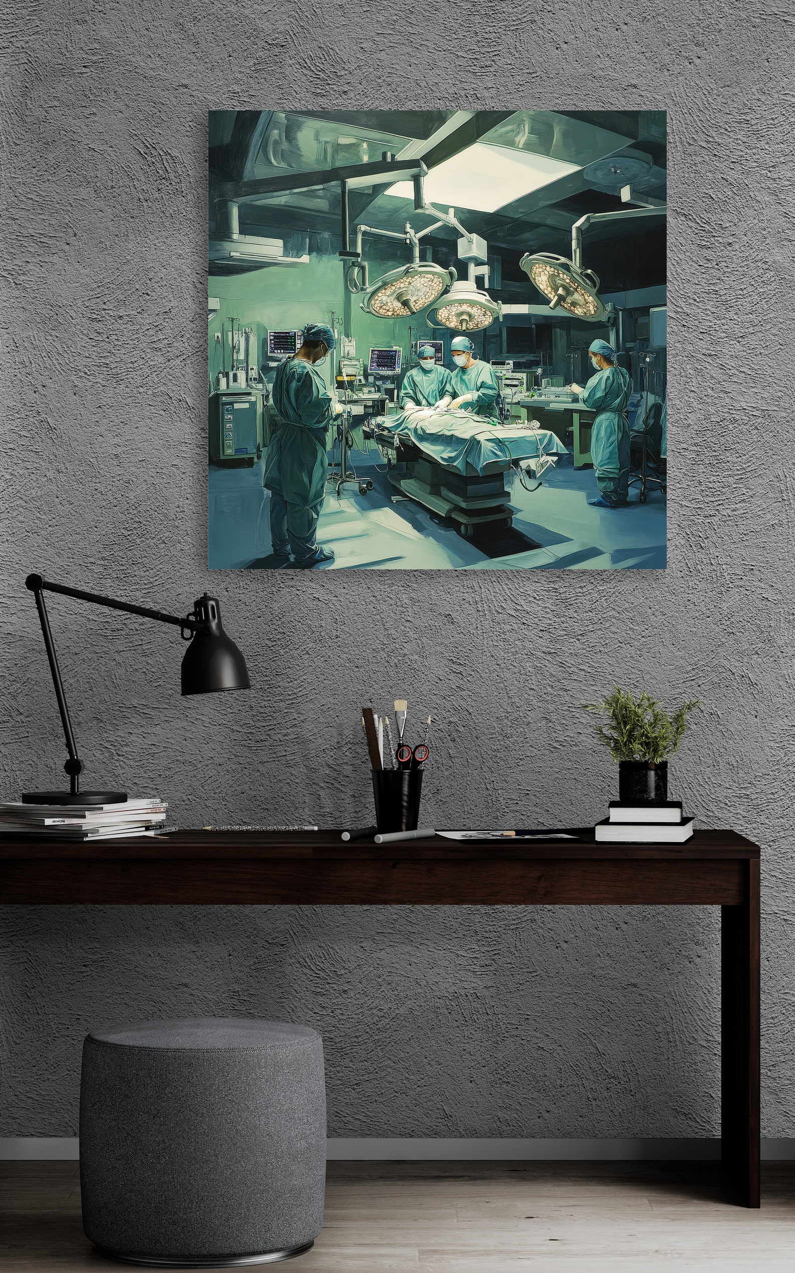 Operating Room in Hospital in Green Color, Canvas Pint. Surgeons at ...