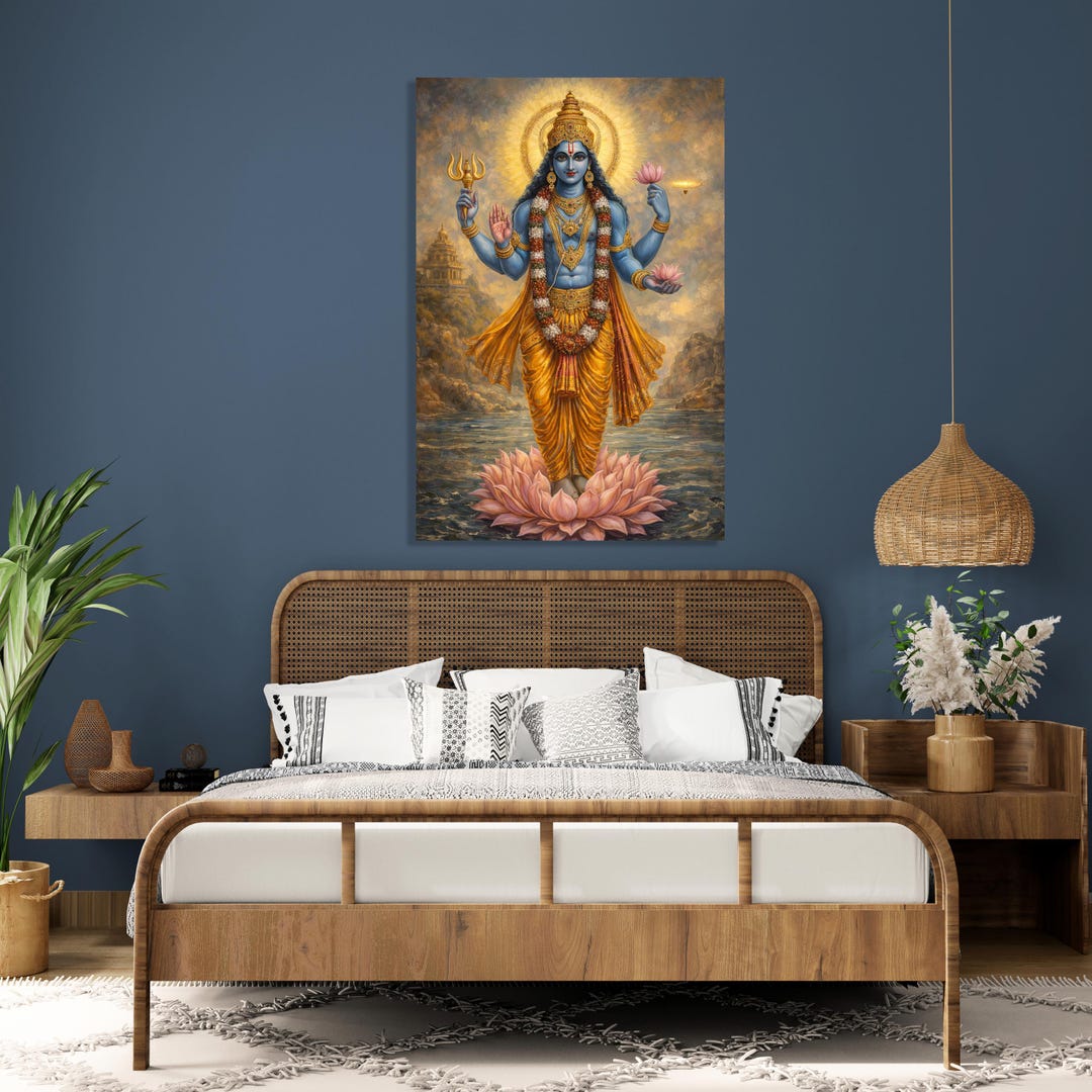 Hindu God Vishnu Lotus Canvas Wall Art - Etsy