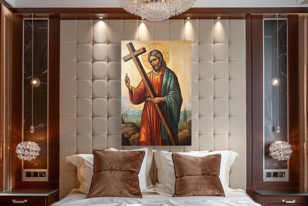 Saint In Robe Apostle Andrew the First-called, Oil Painting. Saint in Red, Green ...