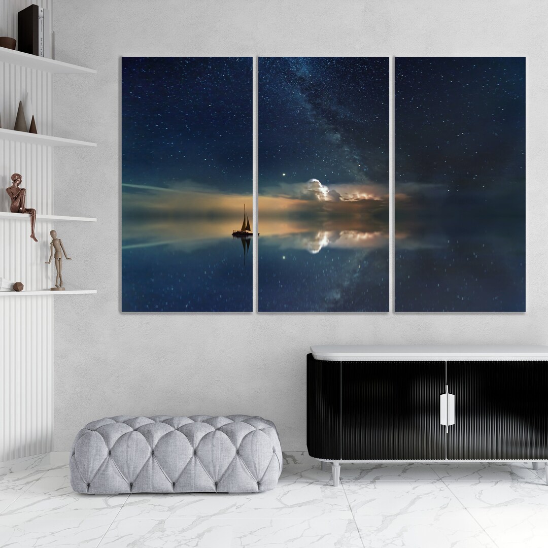 Art Canvas Milky Way, Large Wall Print Ship With Sails Sailing in Night ...