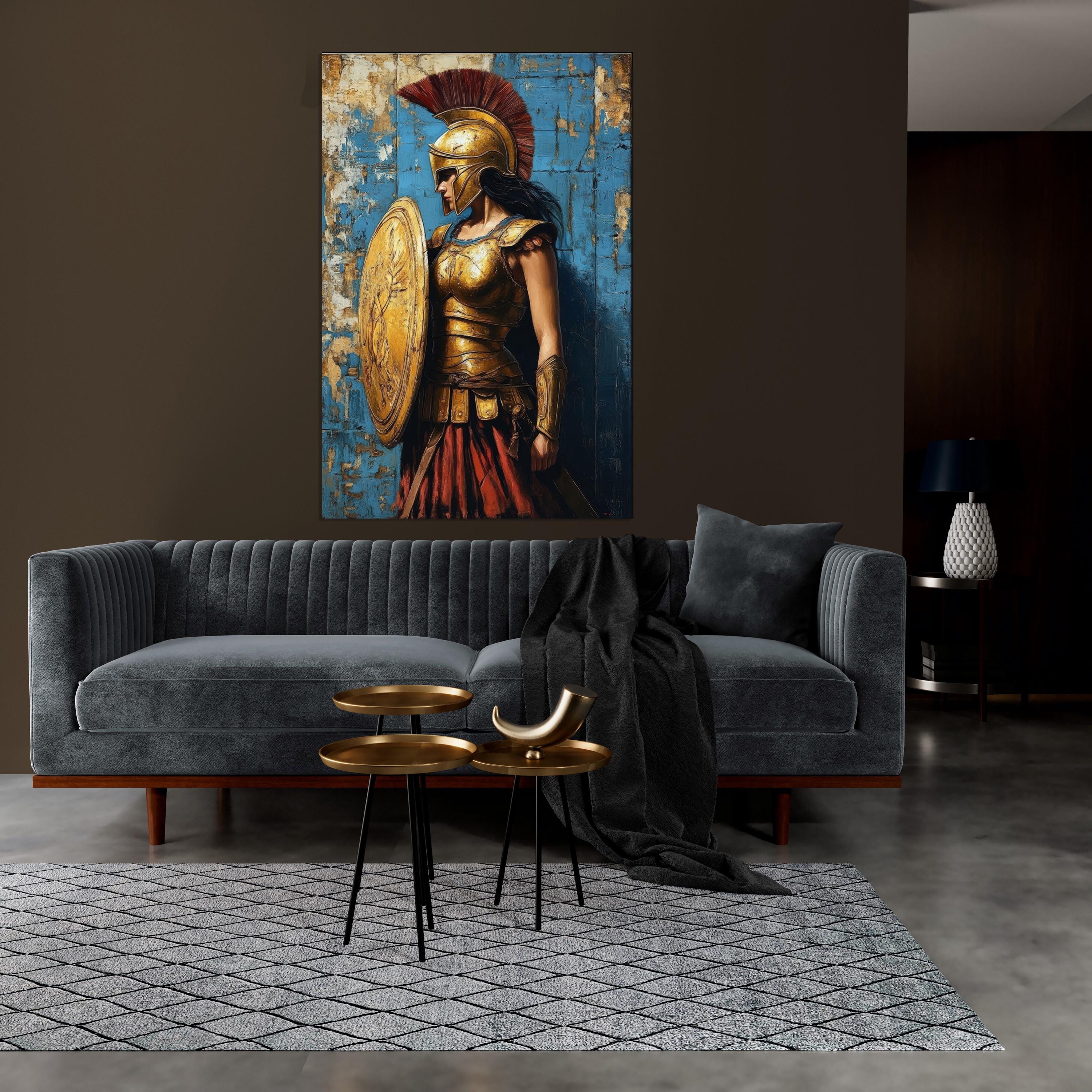 Tableau Guerrier Spartiate Toile Encadrée Art Mural Grec Soldat