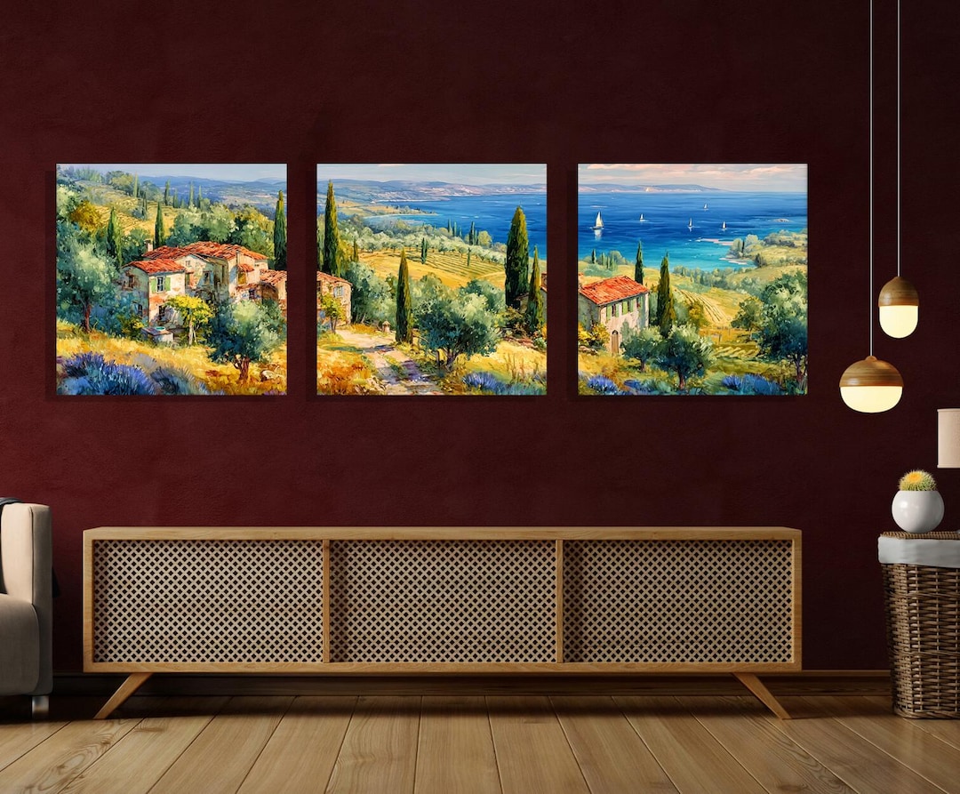 Mediterranean Landscape Canvas Print – Coastal Village Wall Art ...