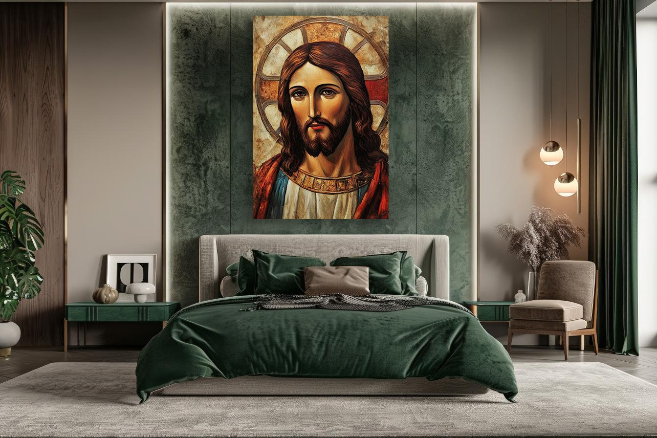 Jesus Christ with golden halo on his head, Canvas print. Jesus of Nazareth Wall Art. Savior Jesus, orthodox Poster. Christian Religious