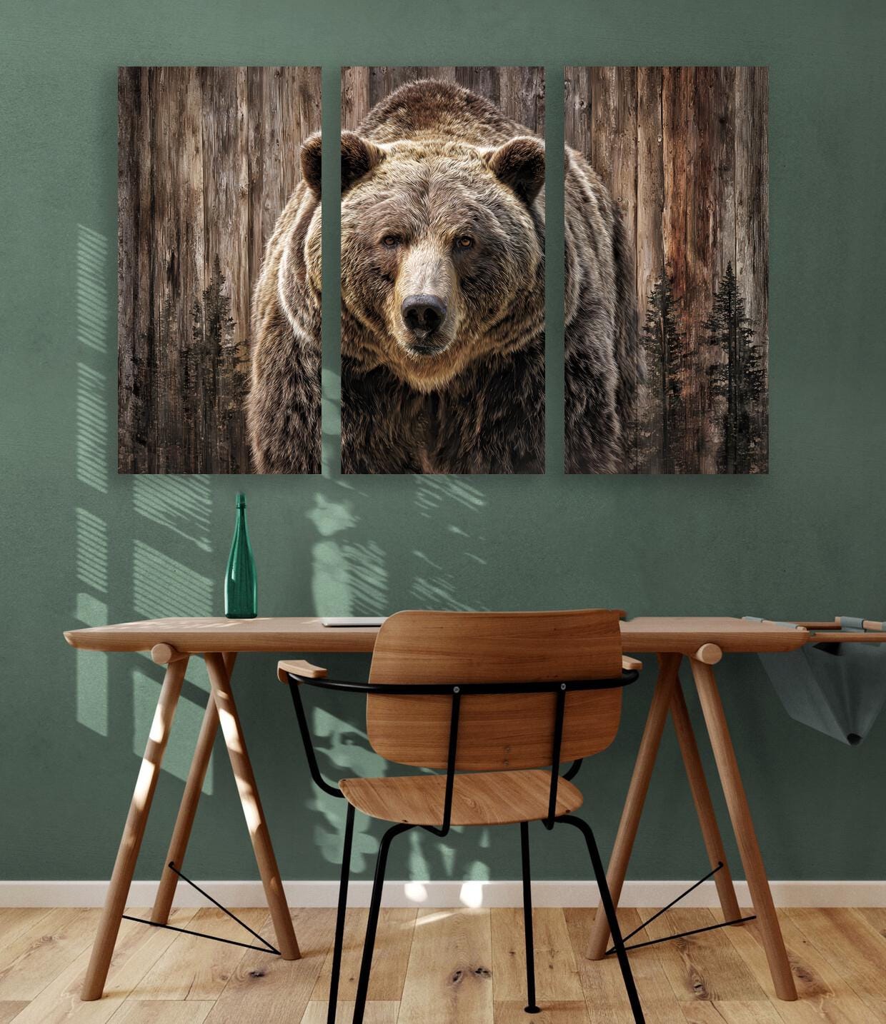 Bear Canvas Wall Art, Rustic Wooden Style Wildlife Print, Cabin
