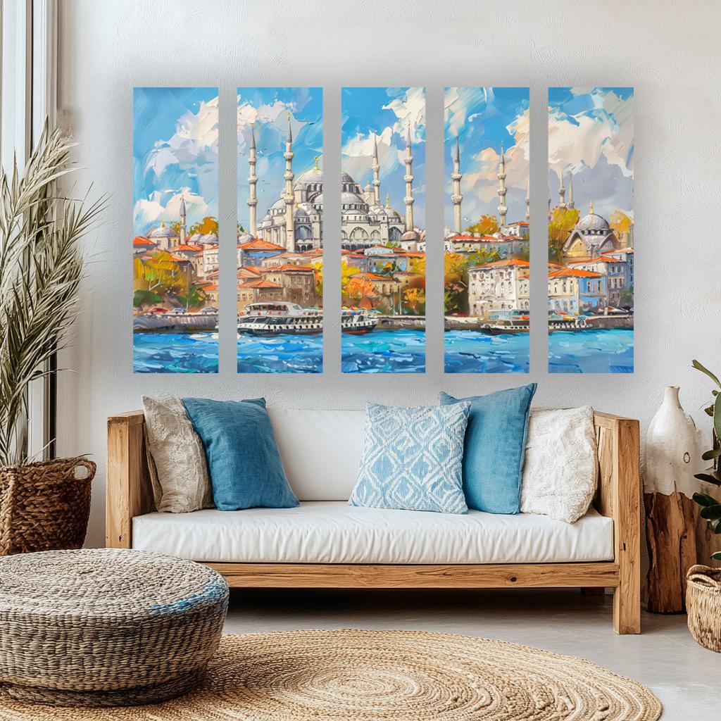 【スイベル・ギュレー】油彩12号 50×60cm イスタンブール夕景 モスク風景 色彩豊かなイスタンブール: ブルーモスクとボスポラス海峡の息を呑む