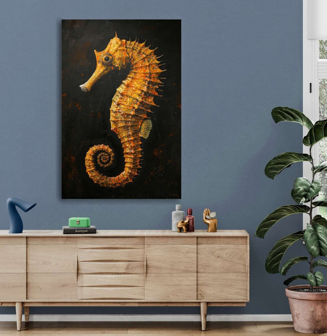タツノオトシゴ。海をテーマにした壁アート。海の生き物のキャンバス