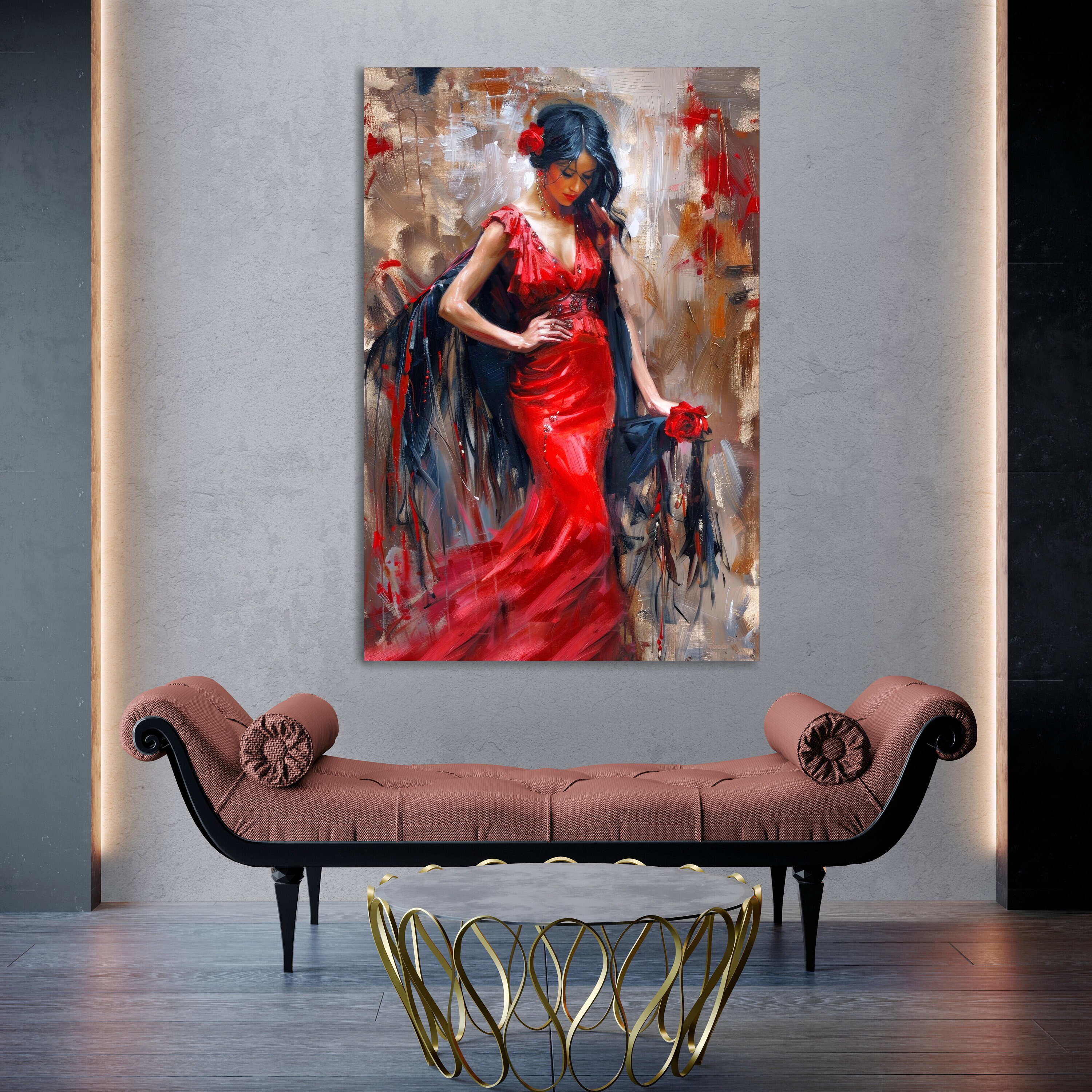 【絵画】油絵 フラメンコ 女性 宮原岳良 「フラメンコ」 油彩画 額縁外寸42.5x51.6x5.0㎝ 絵31.8