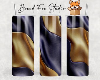 Navy Blue and Gold 3D Leather Tumbler Wrap, Seamless Sublimation (PNG Digital Download)