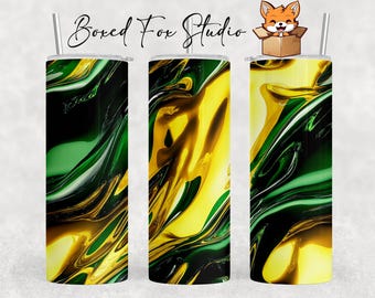 Green and Yellow Liquid Metal Tumbler Wrap, 20oz Skinny Tumbler (PNG Digital Download)