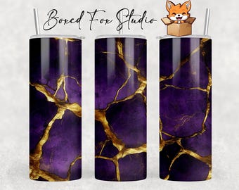 Purple Gold Kintsugi 20oz Tumbler Wrap, Seamless Sublimation (PNG Digital Download)