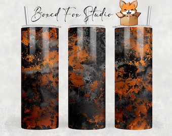 Black Orange Metal Patina Tumbler Wrap, Seamless Sublimation (PNG Digital Download)