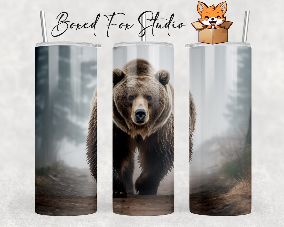 Grizzly Bear 20oz Skinny Tumbler Wrap Sublimation Design, Instant PNG ...