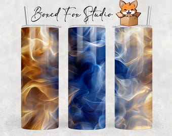 Gold and Blue Smoke Tumbler Wrap, Seamless Sublimation Design (PNG Digital Download)