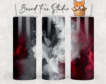 Crimson Red, Gray and White Smoke Design 20oz Skinny Tumbler Wrap Seamless Sublimation Template, PNG Digital Download