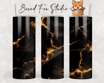 Black & Gold Lightning 20oz Tumbler Wrap, Seamless Sublimation (PNG Digital Download)