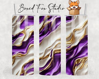Purple Gold Liquid Metal Tumbler Wrap, 3D Seamless Sublimation (PNG Digital Download)
