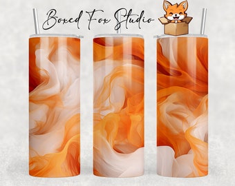 Orange & White Smoke Design 20oz Skinny Tumbler Wrap Seamless Sublimation Template, PNG Digital Download