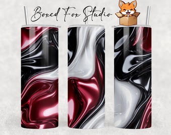 Liquid Metal Tumbler Wrap, Red Black White 3D Design (PNG Digital Download)