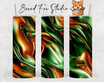 Liquid Metal Tumbler Wrap, Green and Orange, Seamless Sublimation (PNG Digital Download)