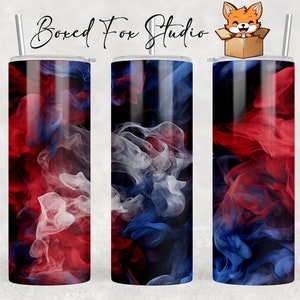 Rot, Weiß und Blau Rauch Design 20 Unzen Skinny Tumbler Wrap Nahtlose Sublimation Vorlage, PNG Digital Download