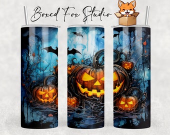 Halloween Jack-o'-Lantern Tumbler Wrap, Spooky PNG Design (Digital Download)