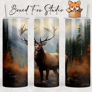 Elk Bull Painting, 20oz Skinny Tumbler Wrap Sublimation Design Template, PNG Digital Download