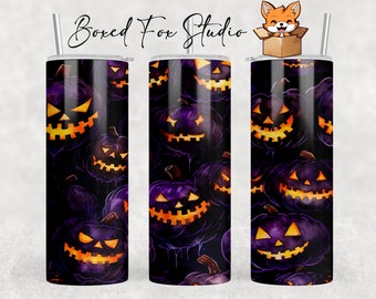 Jack-o-Lantern 20oz Tumbler Wrap, Spooky Halloween Seamless Design (PNG Digital Download)