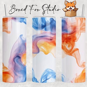 Blue, Orange and White Smoke Design 20oz Skinny Tumbler Wrap Seamless Sublimation Template, Paper Quilling Pattern, PNG Digital Download