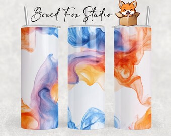 Smoke Design Tumbler Wrap, Blue, Orange, White (PNG Digital Download)